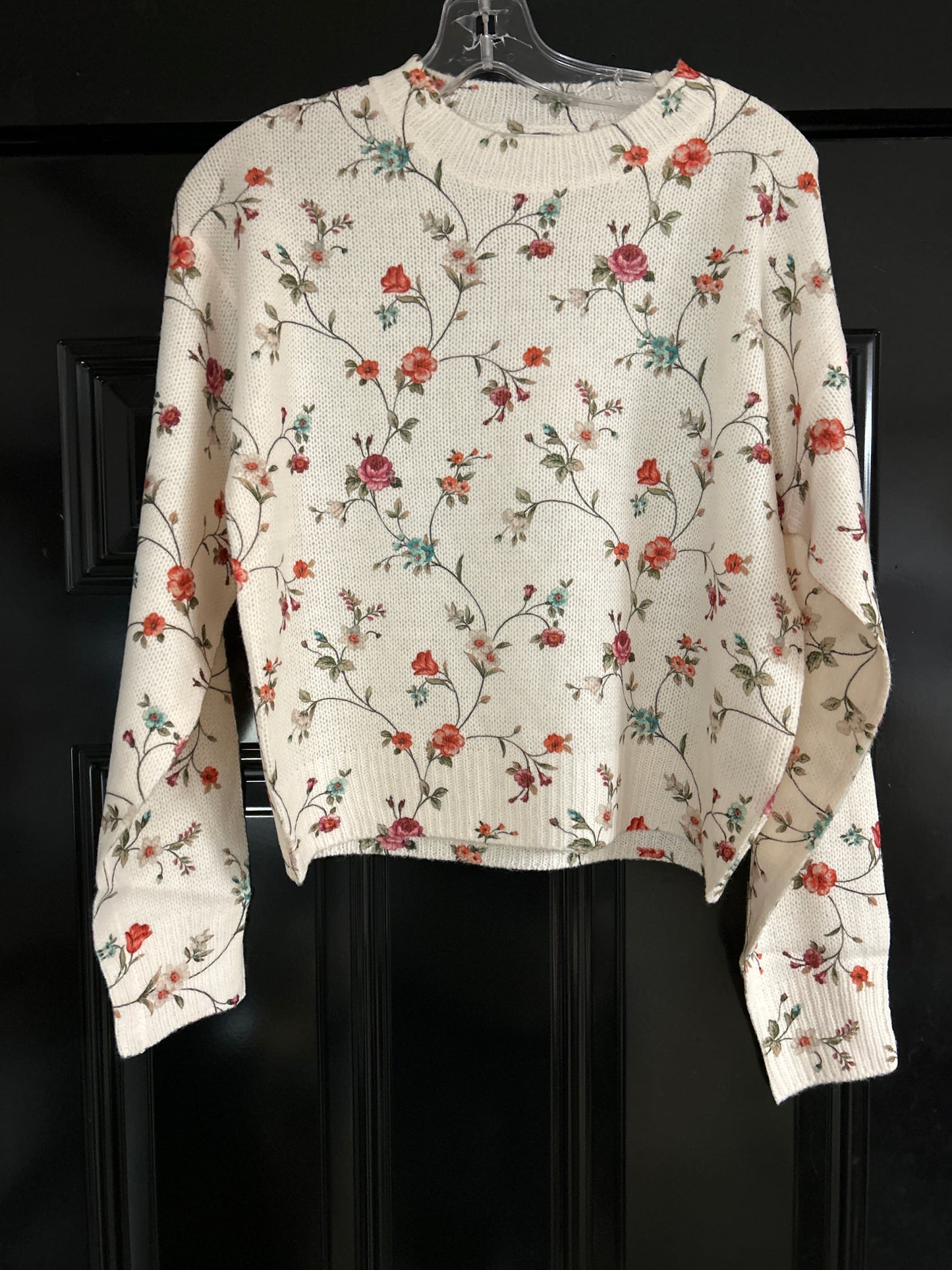 Floral Print Crewneck Sweater Knit Top