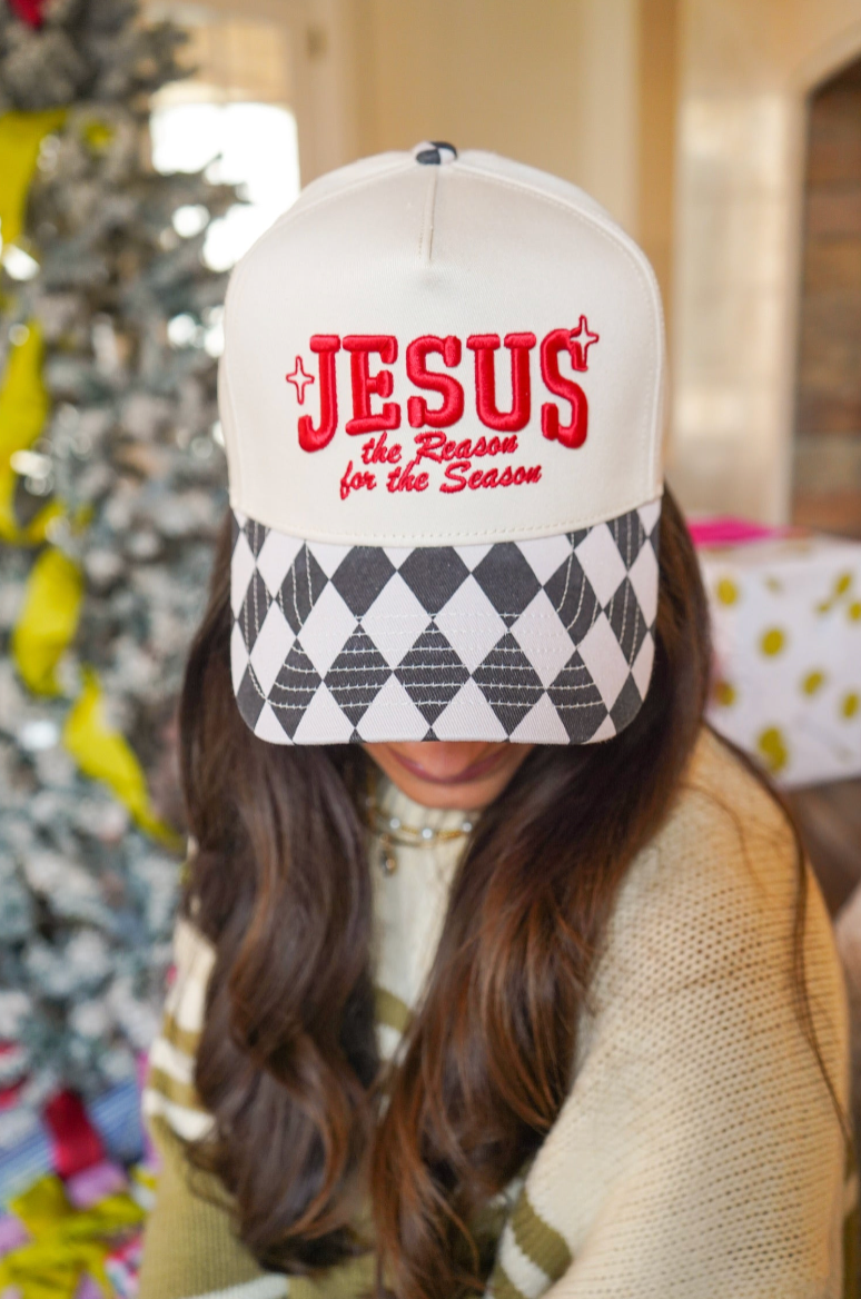 Jesus is the Reason - Black Argyle Trucker Hat
