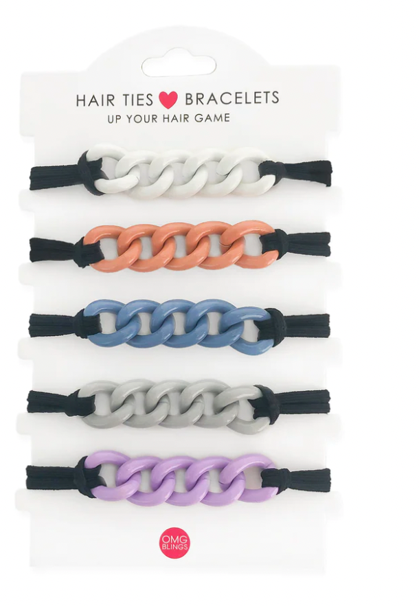 5pc Enamel Hair Tie - Bracelet Set
