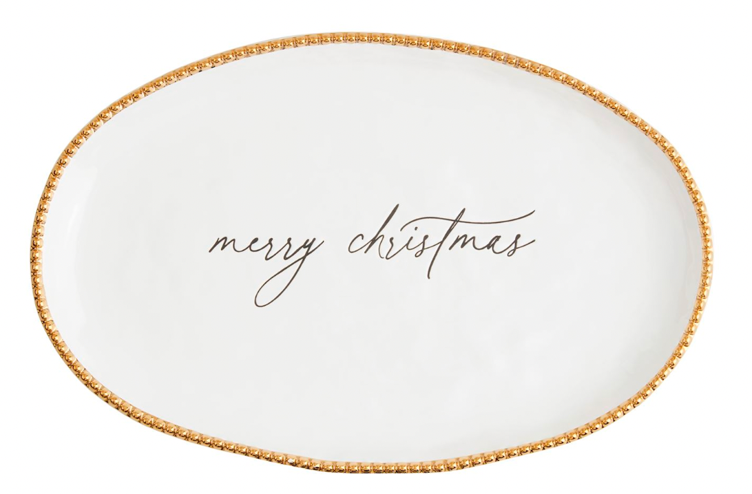 Merry Christmas Gold Bead Platter