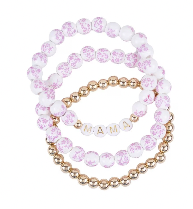 Mama Bead Bracelet Stack in Pink