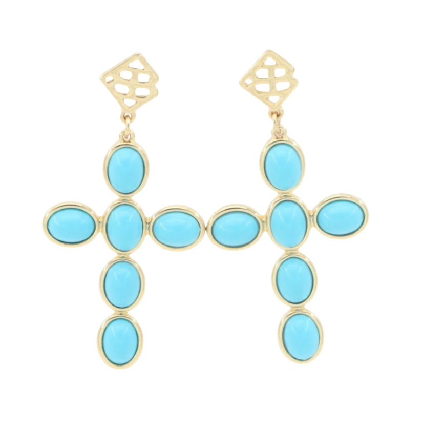 Turquoise Cabochon Cross Earrings