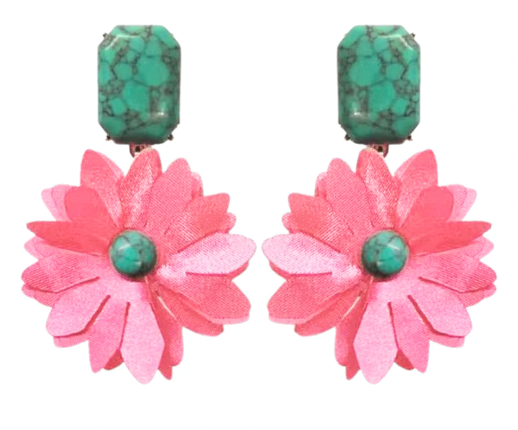Pink and Turquoise Flower Earrings