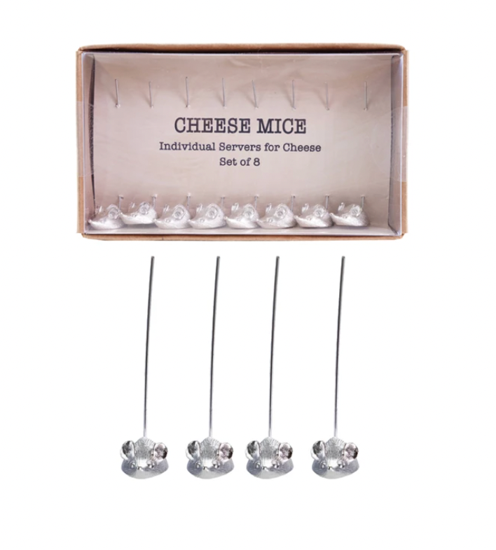 Vintage Reproduction Cheese Picks with Mouse, Boxed Set of 8