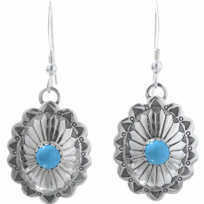 Navajo Turquoise Silver Concho Earrings Sterling French Hook Dangle 0168
