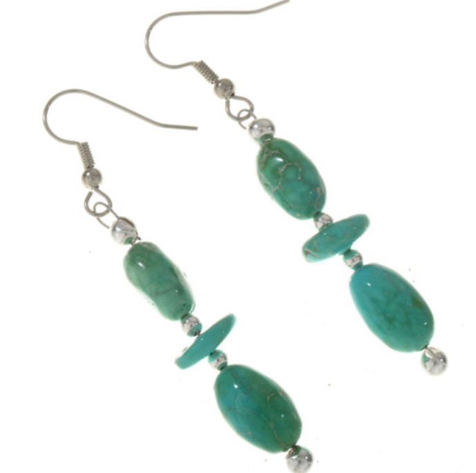 Natural Kingman Turquoise Silver Dangle Earrings Navajo Design 1605