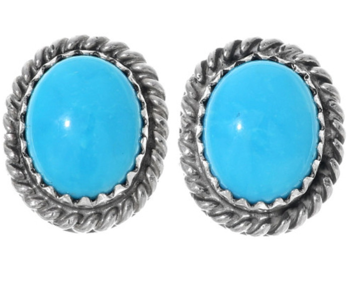 Native American Turquoise Stud Earrings Silver Posts 1979