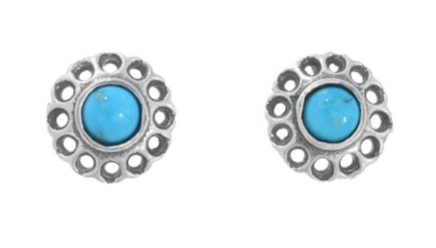 Native American Turquoise Earrings Silver Flower Posts 0167