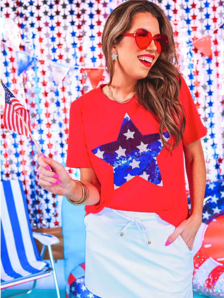 Stars And Sparklers Sequin Top, Red
