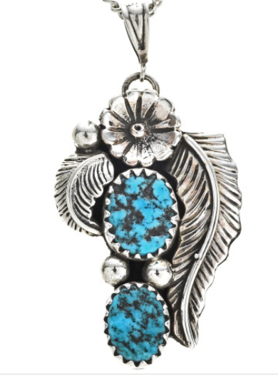 Natural Kingman Turquoise Navajo Pendant With Chain 3829