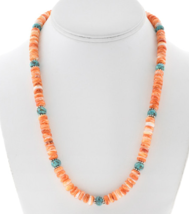 Turquoise Spiny Oyster Beaded Navajo Necklace by Lula Begay 1258