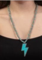 Squash Blossom Lightning Bolt Necklace - Turquoise & Silver