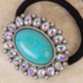 Squash Blossom Hair Tie - Turquoise & Silver