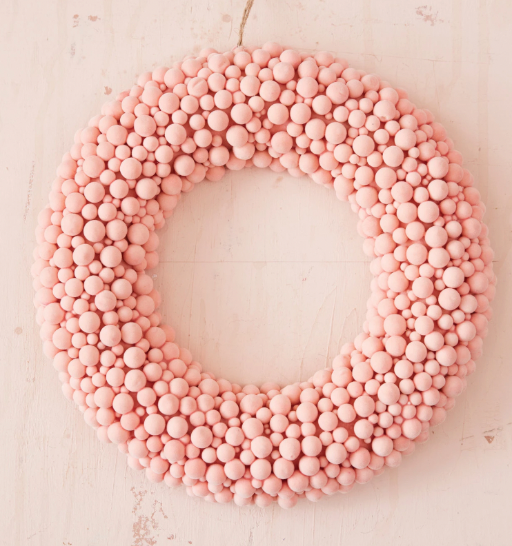 13" Round Flocked Foam Ball Wreath, Pink