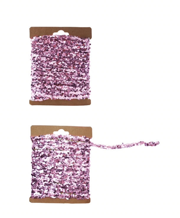 120"L String Glitter Garland on Kraft Card, Pink