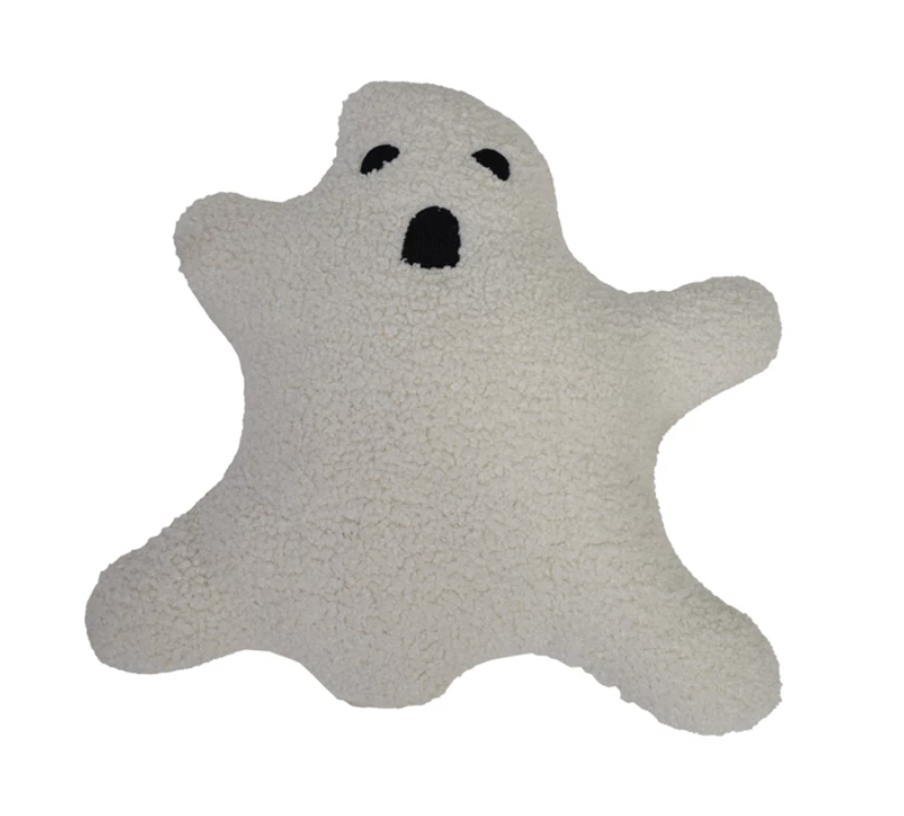 Faux Sherpa Fabric Ghost Shaped Pillow, White & Black