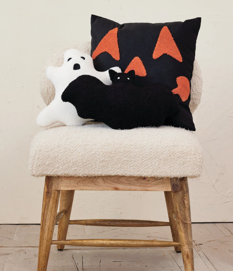 Faux Sherpa Fabric Ghost Shaped Pillow, White & Black