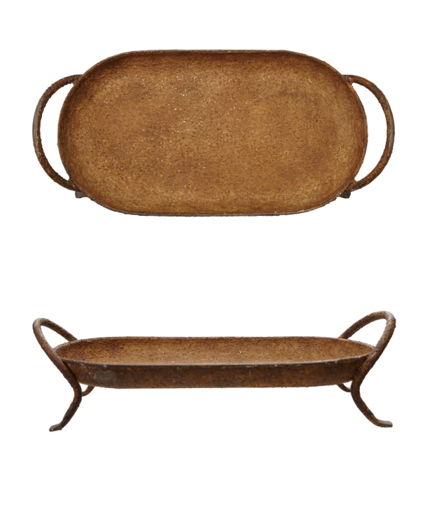 Decorative Metal Footed Tray with Handles