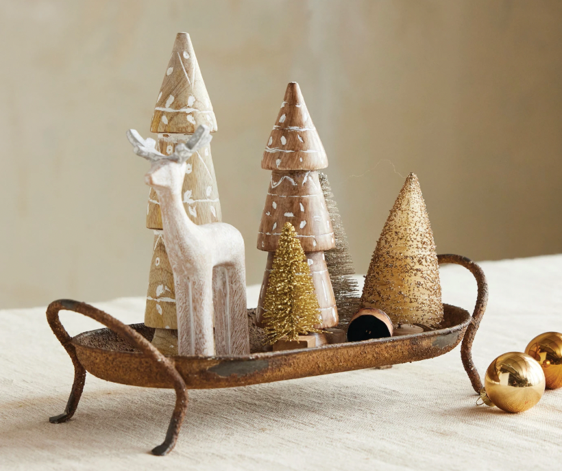 Decorative Metal Footed Tray with Handles