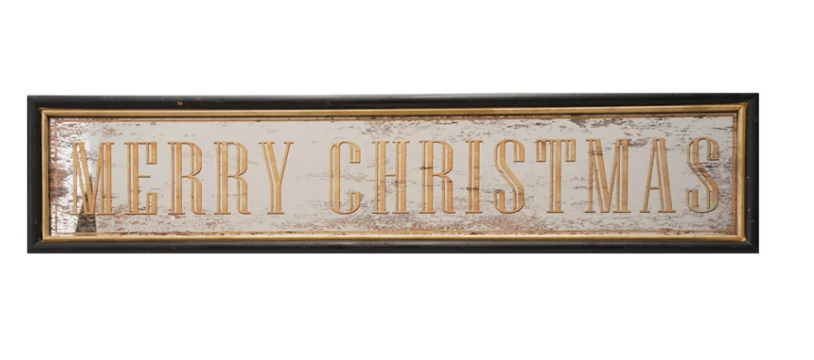 MDF Wall Décor with Antiqued Mirror "Merry Christmas"
