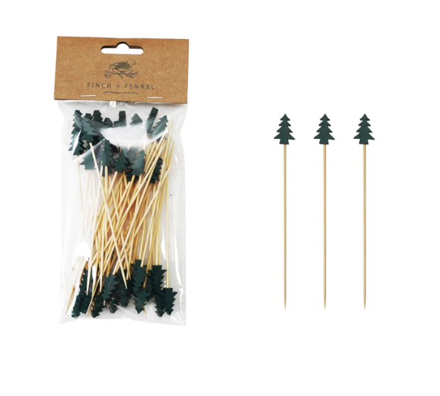 Bamboo Single Use Skewers with Tree Shaped Handles, Set of 50