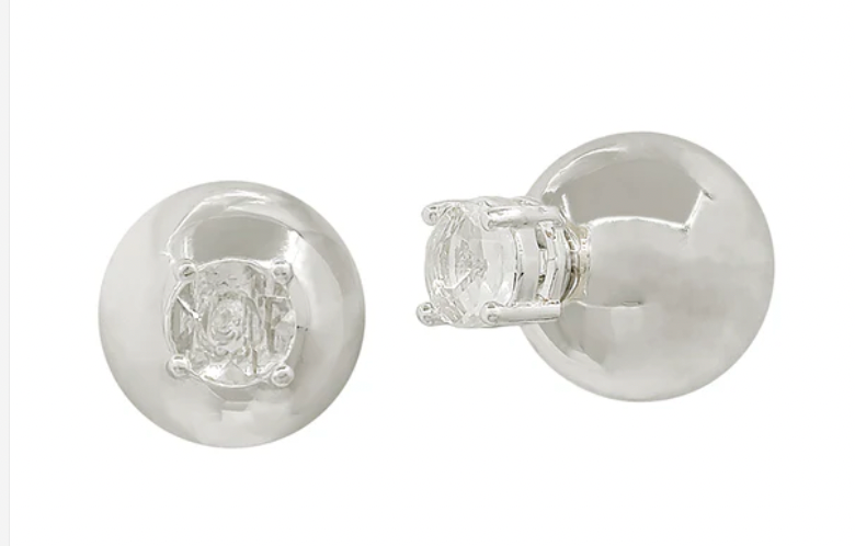 Crystal and Ball Front/Back Stud Earrings