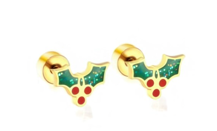 Screwback Stud Earrings - Holly Berry
