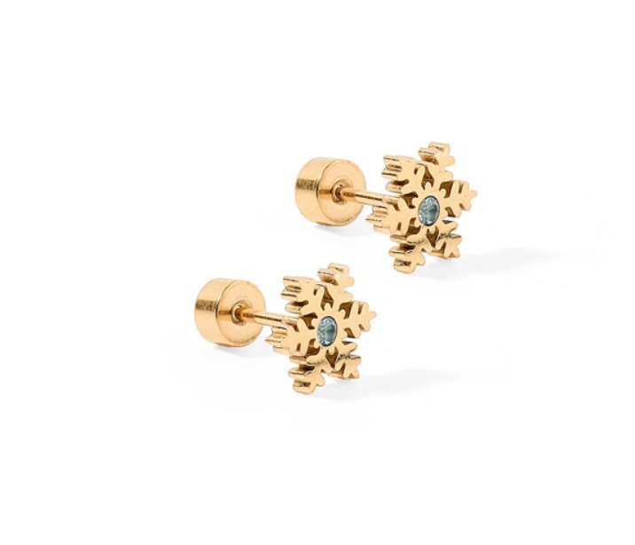 Screwback Stud Earrings - Snowflake - Gold