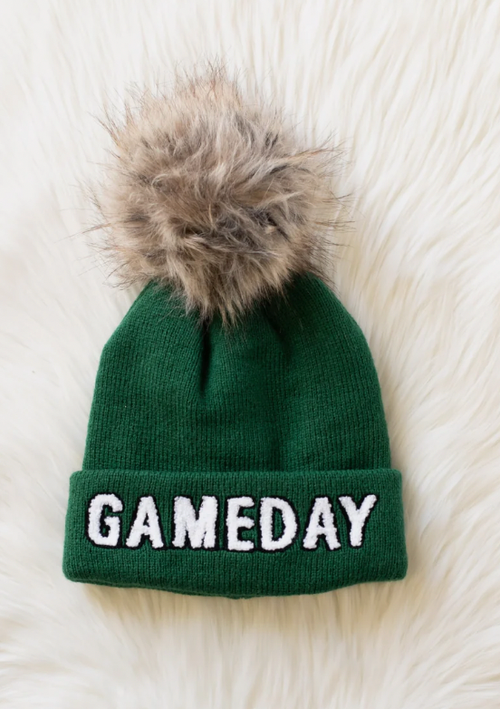 Game Day Pom Hat - Green & White