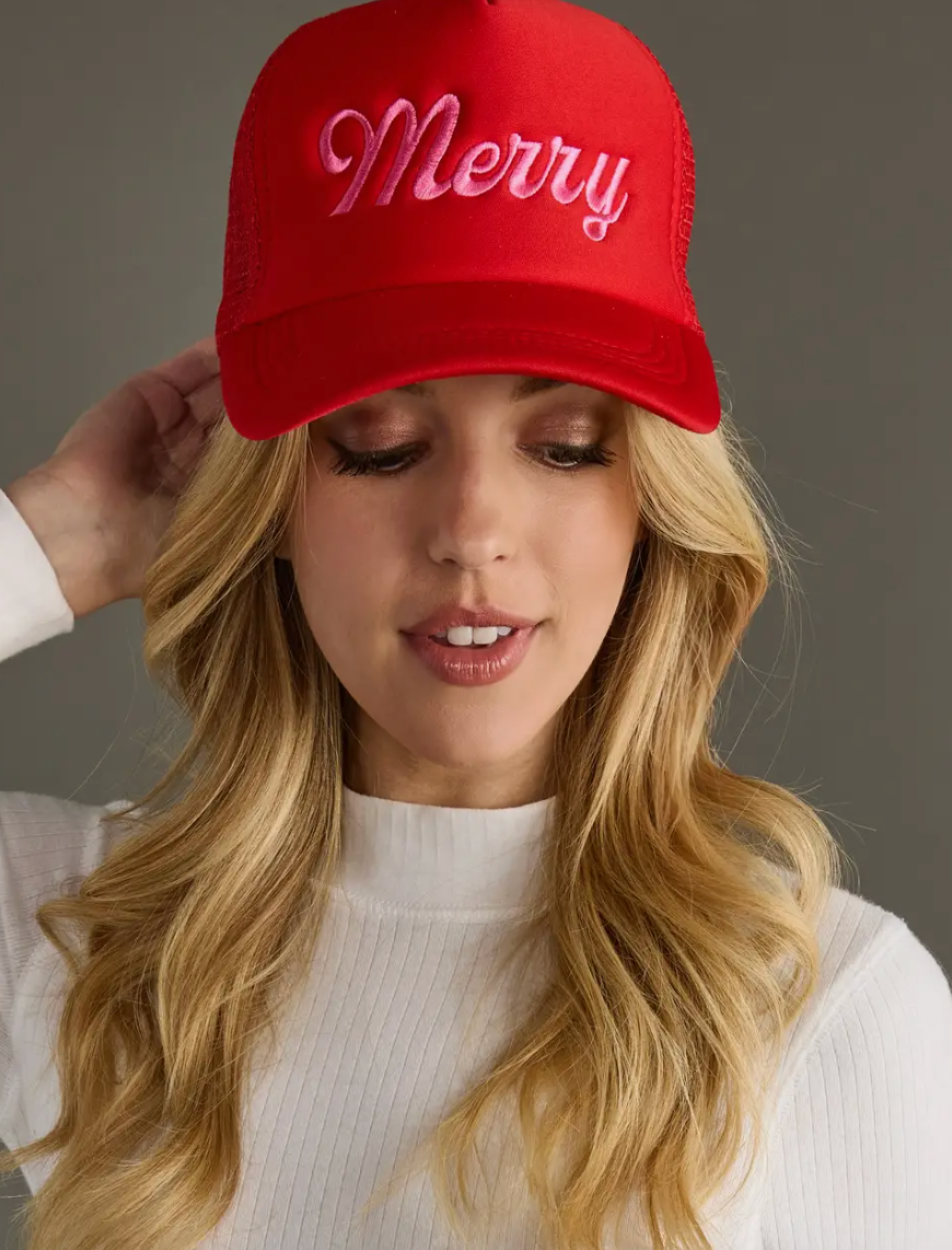 Red & Pink Merry Trucker Hat