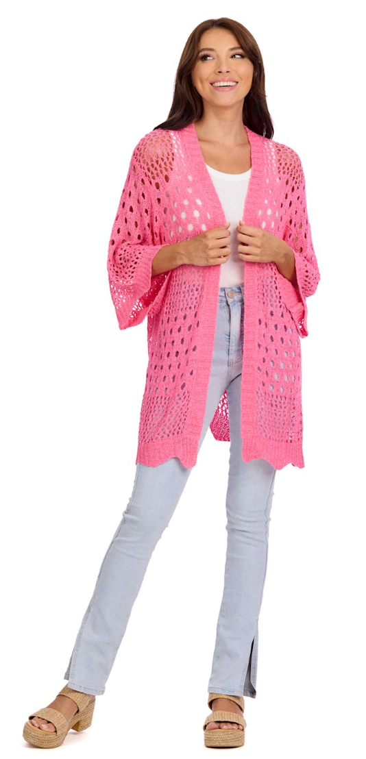 Jeanie Crochet Cardigan-Pink