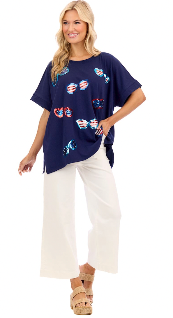 Navy Americana Sparkle Top