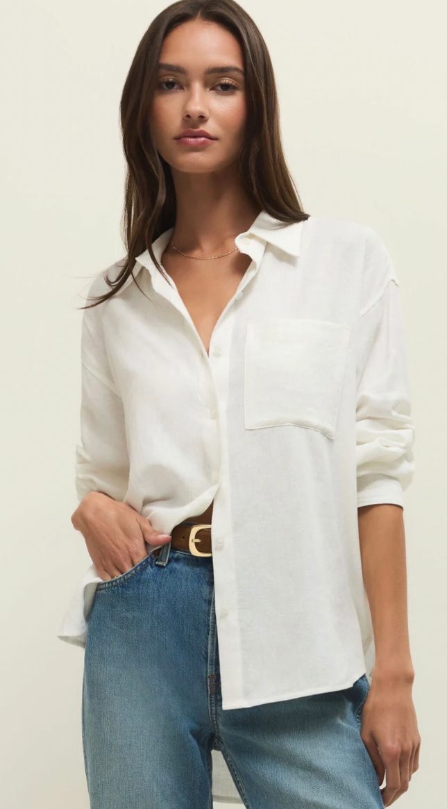 Alfie Button Up Top- White