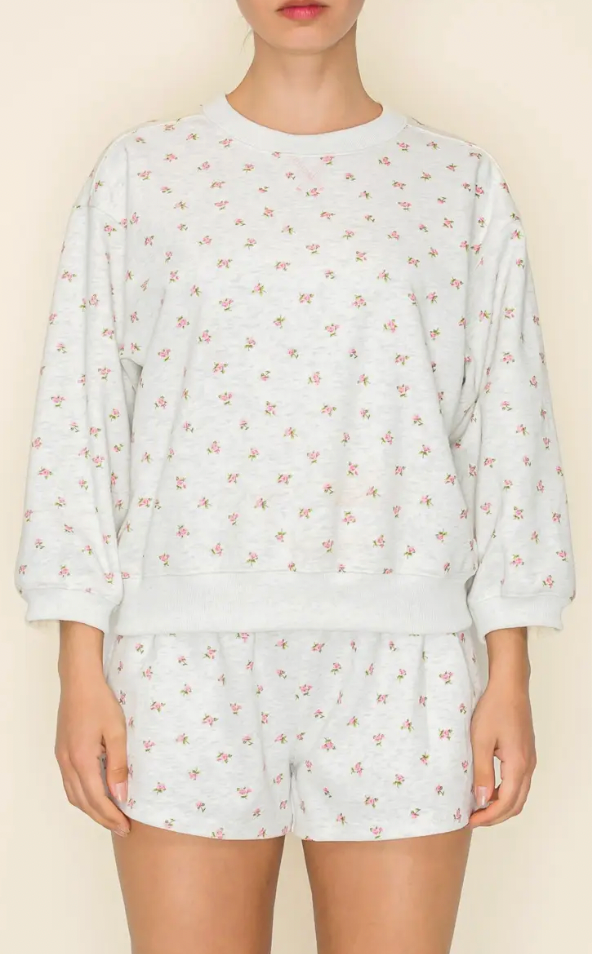 Floral Printed Sweatshirt and Shorts Set