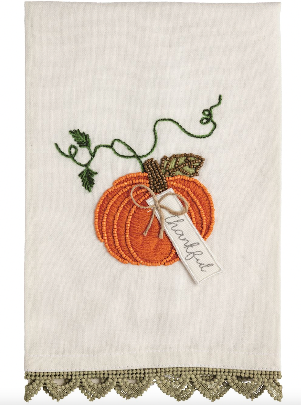 Single Pumpkin Beaded Embroidery Towel
