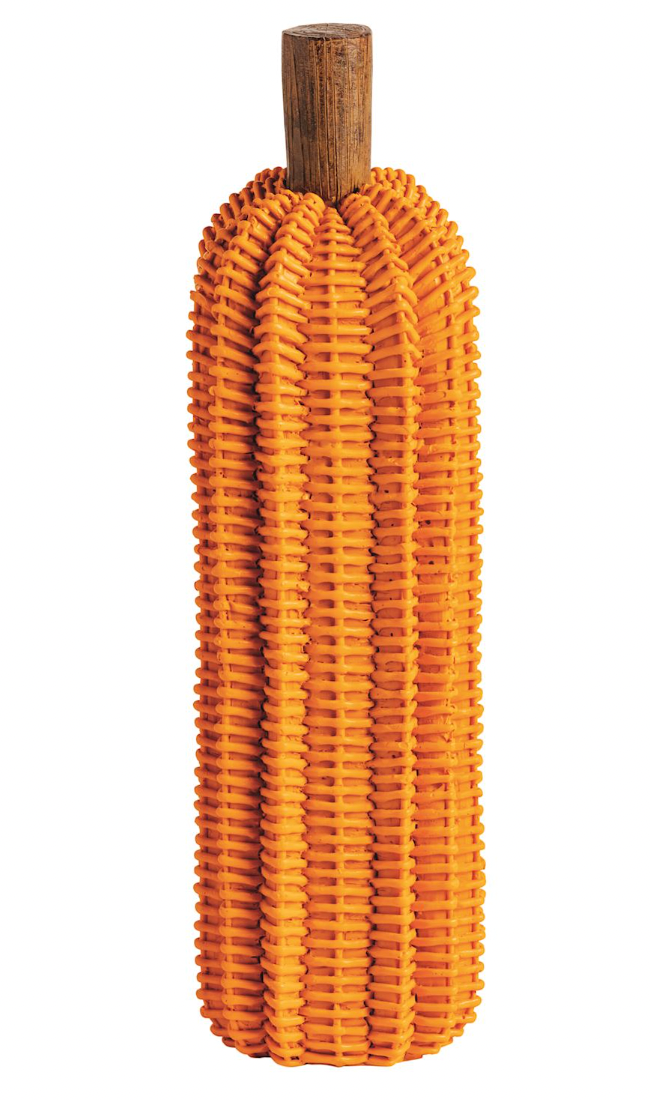 Large Orange Resin Wicker Pumpkin Sitter