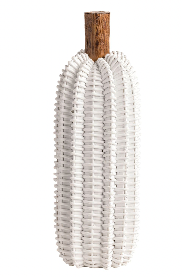 Medium White Resin Wicker Pumpkin Sitter