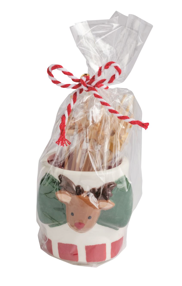 Reindeer Bow Toothpick Caddy Set