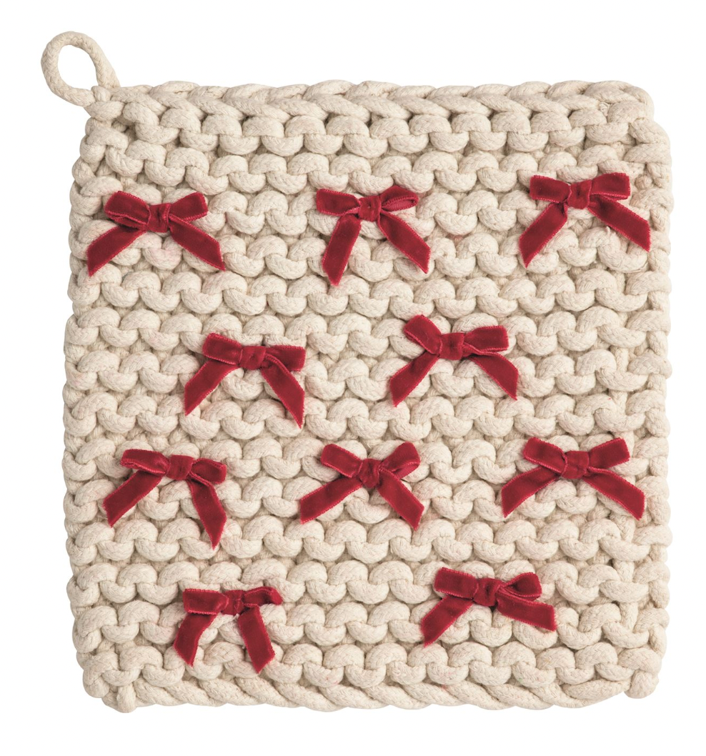 White Crochet Bow Pot Holder
