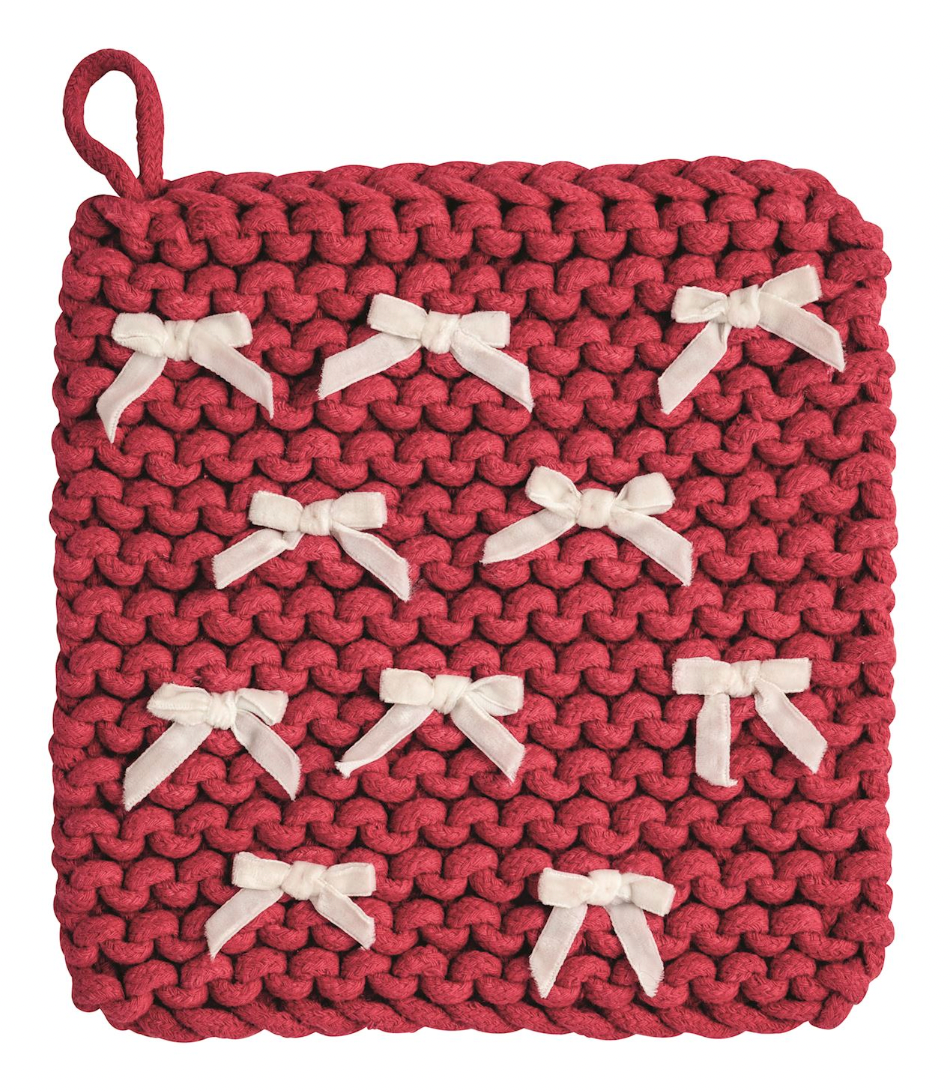Red Crochet Bow Pot Holder