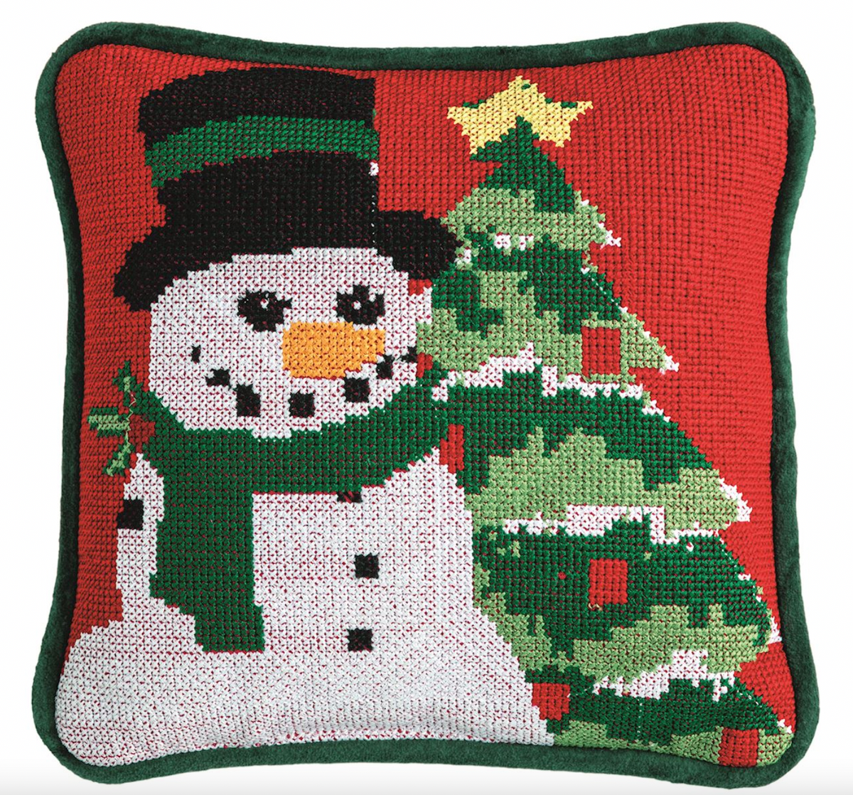 Snowman Needlepoint Mini Pillow