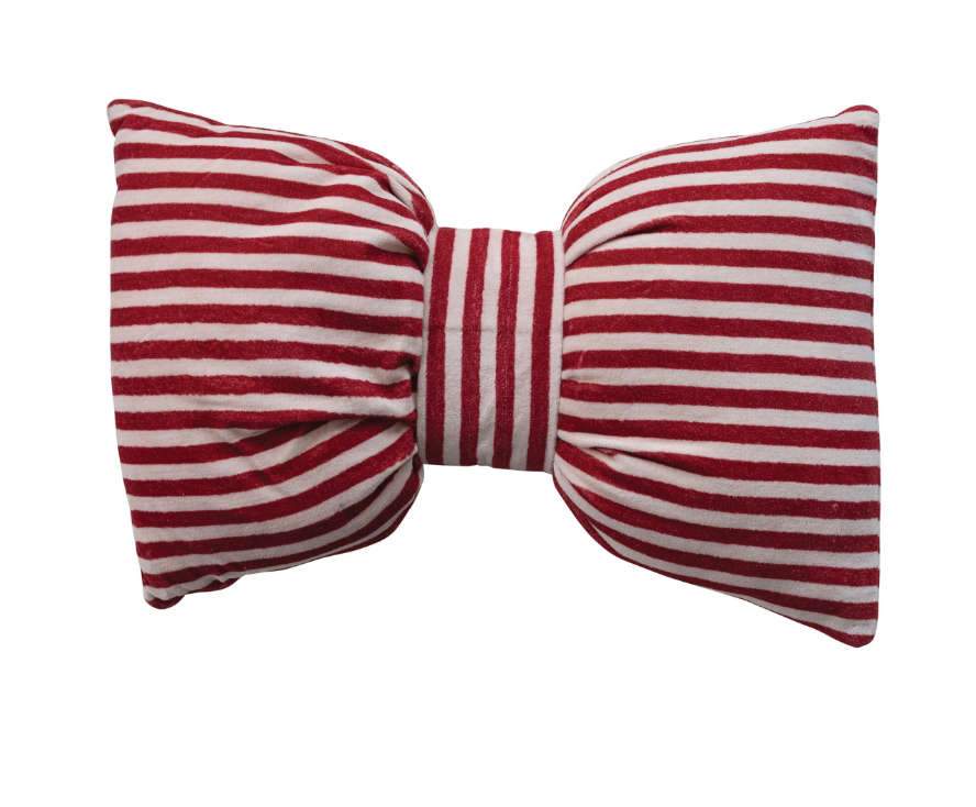 Cotton Velvet Bow Shaped Striped Lumbar Pillow