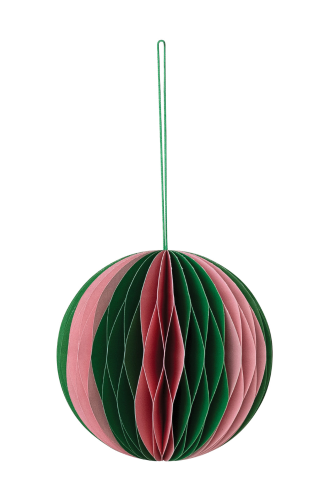 Handmade Recycled Paper Folding Honeycomb Ball Ornament, Green & Pink