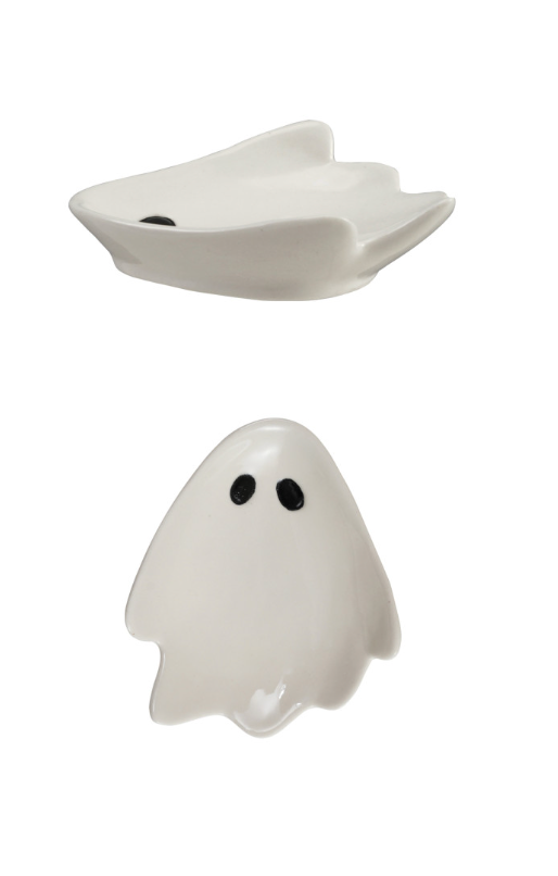 Stoneware Ghost Shaped Dish, White & Black