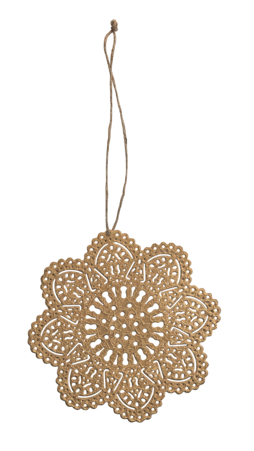 Embossed Metal Snowflake Ornament with Punched Pattern, Gold Finish