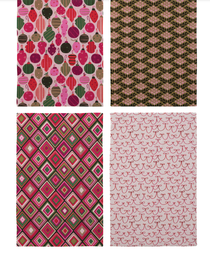 Woven Printed Microfibre Tea Towel with Holiday Pattern