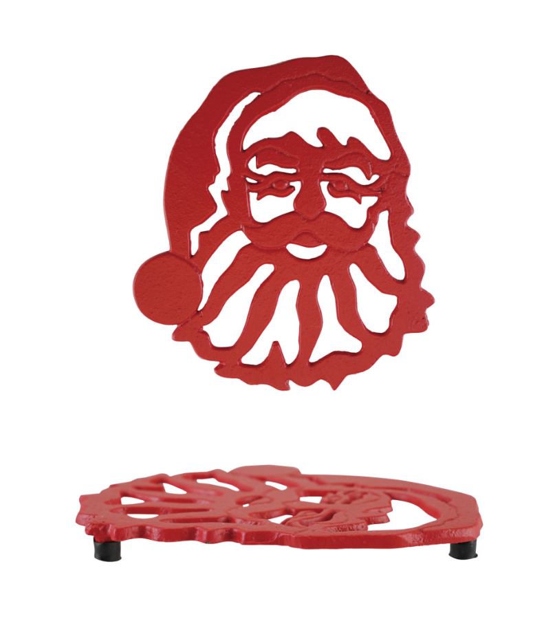 Cast Iron Santa Head Shaped Trivet, Red