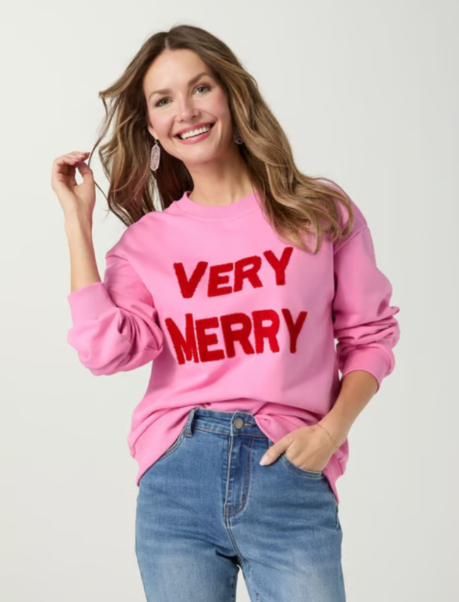 Very Merry Sweatshirt - Pink