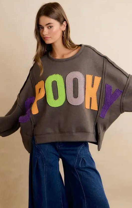 Halloween Spooky Chenille Applique Sweatshirt