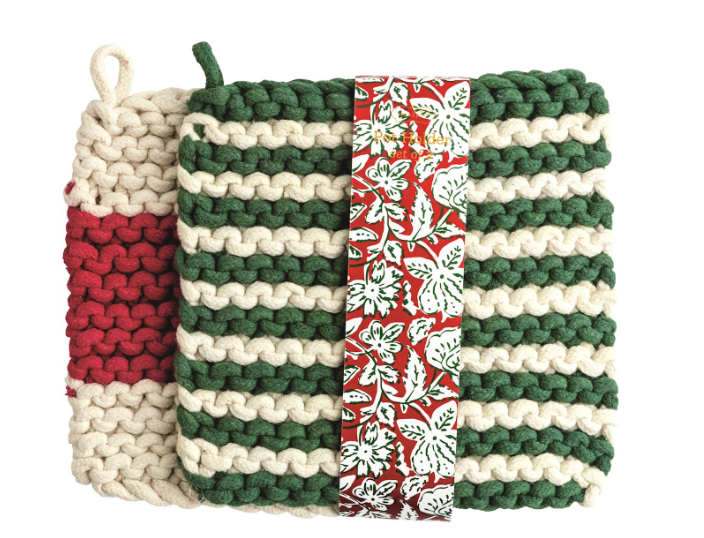 Green Stripe Pot Holder Set